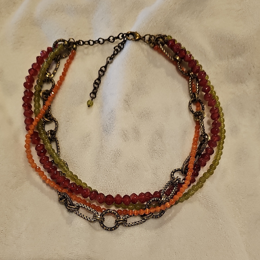 Premier Designs Red, Orange, and Green Beaded Necklace